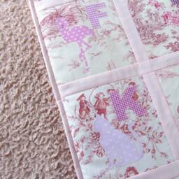 Toile De Jouy Baby Blanket Abc Quilt Nurserey Decor Boy Pink Beige For Girls Animal Alphabet Front Cotton 47x47 Inch - thumbnail 4