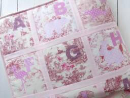 Toile De Jouy Baby Blanket Abc Quilt Nurserey Decor Boy Pink Beige For Girls Animal Alphabet Front Cotton 47x47 Inch