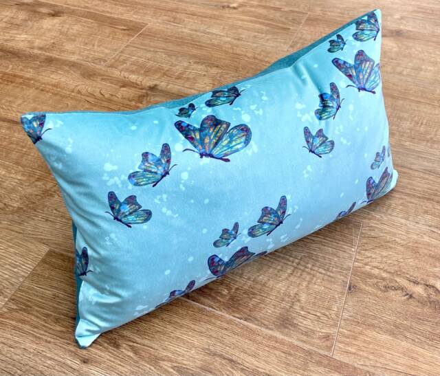 Butterfly Velvet & Turquoise Harris Tweed Cushion 20x12 - image 1