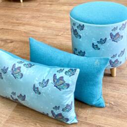 Butterfly Velvet & Turquoise Harris Tweed Cushion 20x12 - thumbnail 4