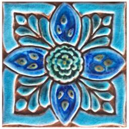 3 Ceramic Tiles For Backyard Decor, Bathroom Tile, Kitchen Backsplash Inspirations, Wall Art Hanging, Moroccan-Mandala-Suzani 15cm Turquoise - thumbnail 2