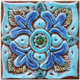 3 Ceramic Tiles For Backyard Decor, Bathroom Tile, Kitchen Backsplash Inspirations, Wall Art Hanging, Moroccan-Mandala-Suzani 15cm Turquoise - thumbnail 3