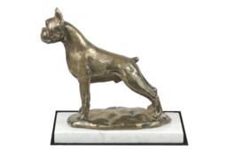 Boxer, Dog White Marble Base Statue, Limited Edition, Artdog. Made Of Cold Cast Bronze. Perfect Gift. Limited Edition