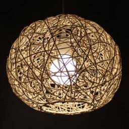 Handwoven Rattan Pendant Light, Globe Ceiling Boho Lighting Fixture, 3 Diameter Options - thumbnail 2
