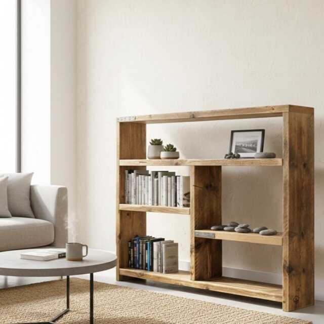 Eden - Solid Reclaimed Timber Bookcase Living Room Kitchen Unit - image 1