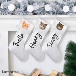 Cat Christmas Velvet Stockings, Personalized Custom Stocking, Christmas Decoration For Family, Pet