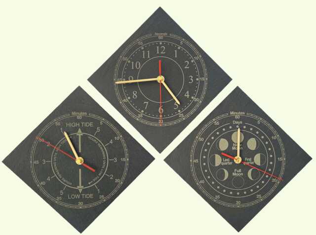 3 Part Laser Engraved Time, Tide & Moon Phase Slate Wall Clock 20cm X Each Diamond Format - image 1