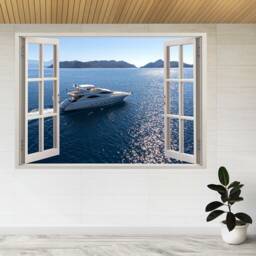 Luxury Yacht Aerial View 3D Window Wall Sticker Poster Decal A848