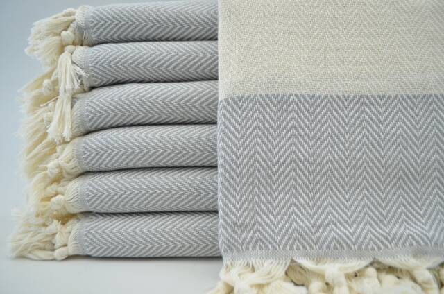 "Gray Towel, Zigzag Towel, Turkish Towel, 40""x70" - image 1
