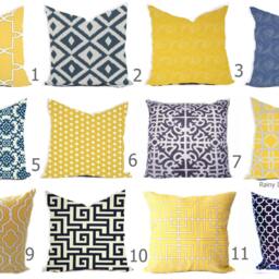 Outdoor Pillows Or Indoor Custom Cover - Navy Royal Blue Yellow Gold Sunflower Modern Geometric - thumbnail 2