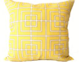 Outdoor Pillows Or Indoor Custom Cover - Navy Royal Blue Yellow Gold Sunflower Modern Geometric - thumbnail 1
