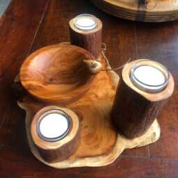 Mousey, Large, Yew Log, Candle Holder , Tea Lights, Nibbles Bowl Set, Christmas - thumbnail 2