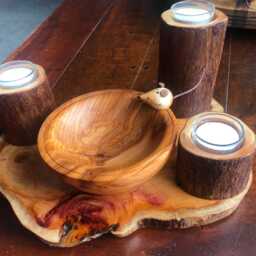 Mousey, Large, Yew Log, Candle Holder , Tea Lights, Nibbles Bowl Set, Christmas - thumbnail 3