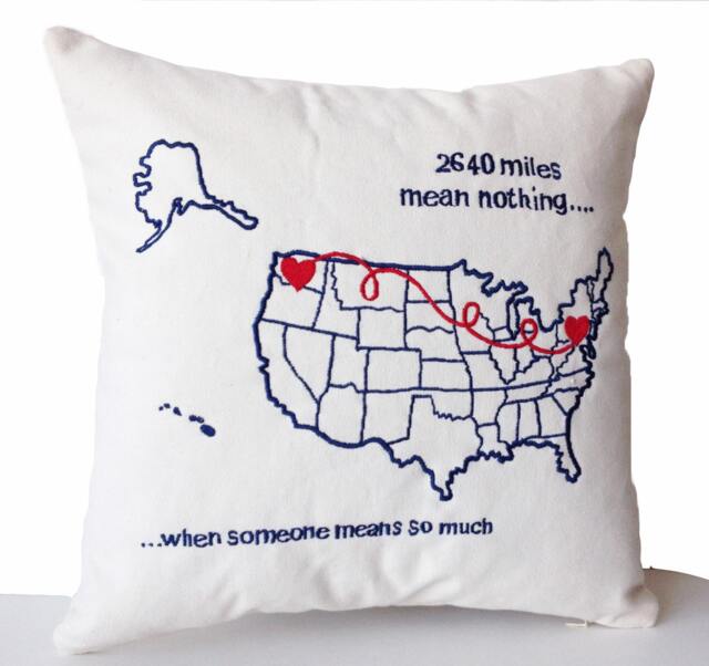 Long Distance Pillow, Couple Pillow Cover, Ldr Gifts, Personalized Usa Map Covers, Message Custom Gift, Gifts For Dad - image 1