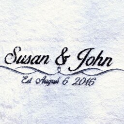Personalized Embroidered Cotton Wedding Date Towel His & Hers Gift - thumbnail 2