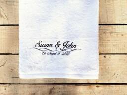 Personalized Embroidered Cotton Wedding Date Towel His & Hers Gift