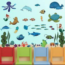 Ocean Scene Wall Decals By My Wonderful Walls - 44 Peel & Stick Under The Sea For Nursery & Kids Room Mini Set - #1245-17 - thumbnail 1