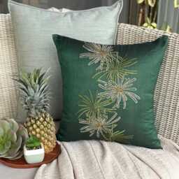 Embroidered Nature & Floral Pattern, Dark Green Art Silk, 24x24/26x26 Tropical Euro Sham - Foliage - thumbnail 3