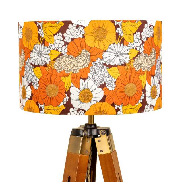 Lampshade Orange Brown White Retro 70S Floral Print Velvet - Drum Lamp Shade 25cm 30cm 35cm 40cm 45cm Table Lamp Shade, Ceiling Pendant - image 1