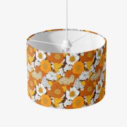 Lampshade Orange Brown White Retro 70S Floral Print Velvet - Drum Lamp Shade 25cm 30cm 35cm 40cm 45cm Table Lamp Shade, Ceiling Pendant - thumbnail 4