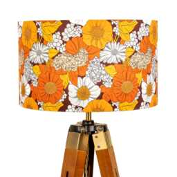 Lampshade Orange Brown White Retro 70S Floral Print Velvet - Drum Lamp Shade 25cm 30cm 35cm 40cm 45cm Table Lamp Shade, Ceiling Pendant - thumbnail 1