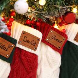 Personalized 2026 Christmas Stocking, Custom Engraved Name Leather Patch, Family Gifts - thumbnail 3