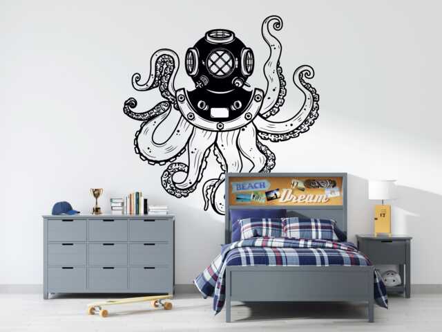 Scuba Octopus Wall Decal Removable Bathroom Art - image 1