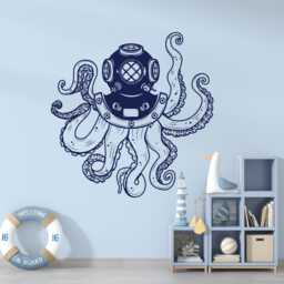 Scuba Octopus Wall Decal Removable Bathroom Art - thumbnail 2