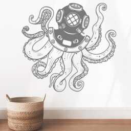 Scuba Octopus Wall Decal Removable Bathroom Art - thumbnail 3