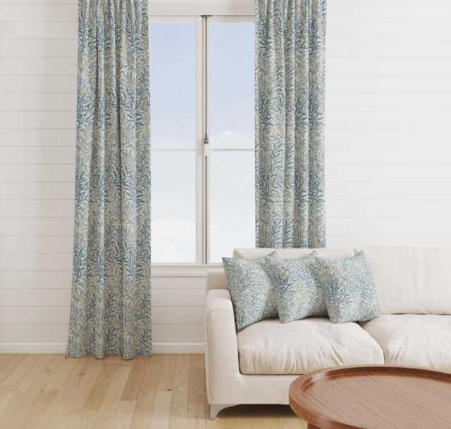 Custom Made William Morris Willow Bough Azure Blackout Lining Curtains 3 - image 1