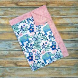 Elephant Baby Blanket - Personalized Minky Floral Name Girl - thumbnail 2