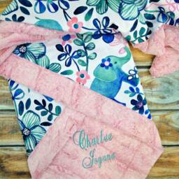 Elephant Baby Blanket - Personalized Minky Floral Name Girl - thumbnail 1