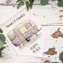Personalised Vintage Caravan Sign, Custom Linen Pennant Flag For Owner, Family Name Present - thumbnail 2