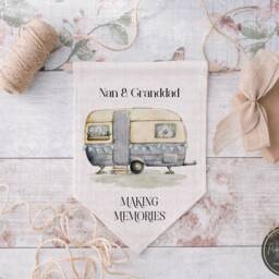Personalised Vintage Caravan Sign, Custom Linen Pennant Flag For Owner, Family Name Present - thumbnail 3