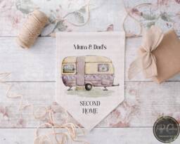 Personalised Vintage Caravan Sign, Custom Linen Pennant Flag For Owner, Family Name Present - thumbnail 1