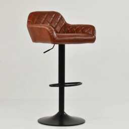 Faux Leather Breakfast Bar Stool Vintage Brown Swivel Kitchen Counter Stools With Adjustable Black Base - thumbnail 2