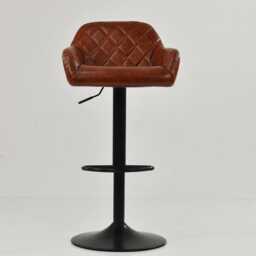 Faux Leather Breakfast Bar Stool Vintage Brown Swivel Kitchen Counter Stools With Adjustable Black Base
