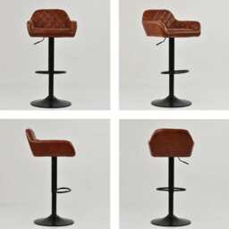 Faux Leather Breakfast Bar Stool Vintage Brown Swivel Kitchen Counter Stools With Adjustable Black Base - thumbnail 4
