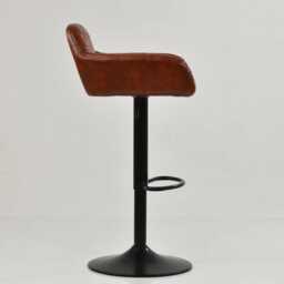 Faux Leather Breakfast Bar Stool Vintage Brown Swivel Kitchen Counter Stools With Adjustable Black Base - thumbnail 3