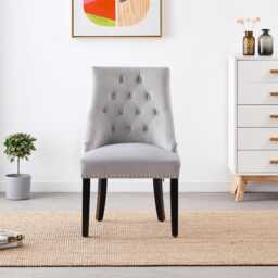1x Windsor Velvet Dining Chairs - Button Tufted Knocker Back Accent Chair With Wooden Legs - thumbnail 3