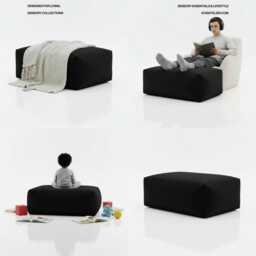 Black Bean Bag Ottoman Rectangle Footstool, Water Resistant Polyester - thumbnail 3