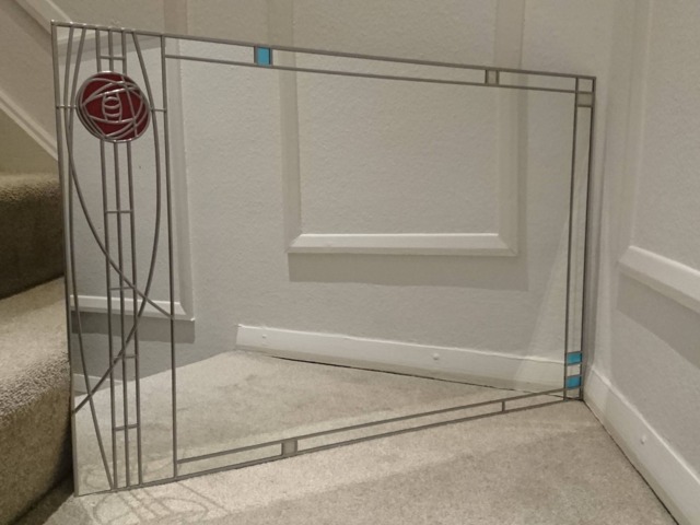 Rennie Mackintosh Style Large UK Handmade Stained Glass Mirror Rose 5 91 X 61 cm - image 1