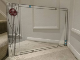 Rennie Mackintosh Style Large UK Handmade Stained Glass Mirror Rose 5 91 X 61 cm - thumbnail 1