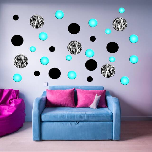 Polka Dots Wall Decals Zebra Print Circles Teen Girls Room Sticker Turquoise Gd5
