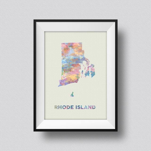 Rhode Island Watercolor Map Usa Art Print Ink Splash Poster Canvas