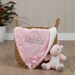 Personalised Bow Baby Swaddle Wrap - 7 Blanket Colours Choose Font & Embroidery Colour. Optional Gift Box. Soft Cable Knit - thumbnail 2