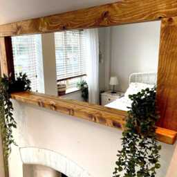 Handmade English Oak Waxed Mirror With Shelf - Rustic Farmhouse Hallway Entryway Home Decor - thumbnail 2