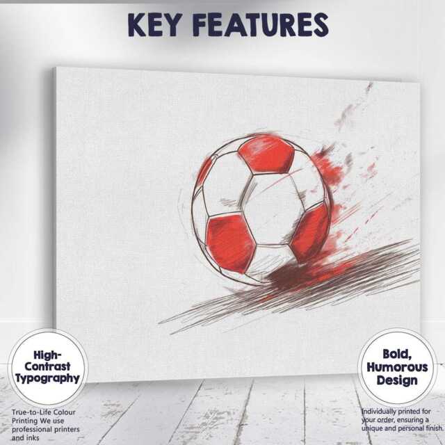 Red White Football Sketch Dynamic Sports Illustration Canvas Wall Art Print Decor Picture Ready To Hang - image 1