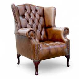 Buttoned Fixed Seat Chair Authentic Chesterfield Real Antique Tan Leather - thumbnail 2