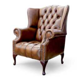 Buttoned Fixed Seat Chair Authentic Chesterfield Real Antique Tan Leather - thumbnail 1